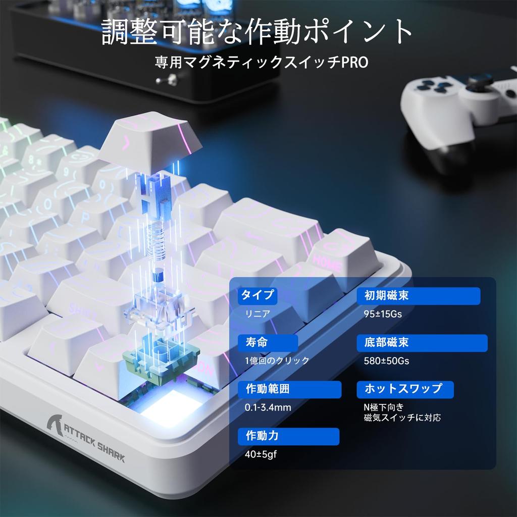 ATTACK SHARK X65 HE Rapid Trigger Keyboard, Magnetic Axis, 65% Wired Gaming Keyboard, 0.01mm RT Accuracy, 0.125ms Latency, 8K Polling Rate, 0 Dead