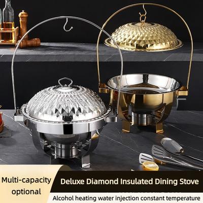 Large Capacity Stainless Steel Circular Buffet Stove Hotel Insulation Stove Restaurant Food Heater Alcohol Stove