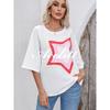 American Acelitt XINGX Print Women's Short Sleeve T-shirt New Belly-Covering Half Sleeve Round Neck Pullover Top Women
