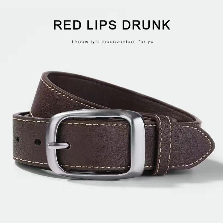 

New Men s Belt Business Casual Hong Kong Style Retro Trend Pin Buckle Belt Student Versatile Wide Version Waistband 110cm кавовий