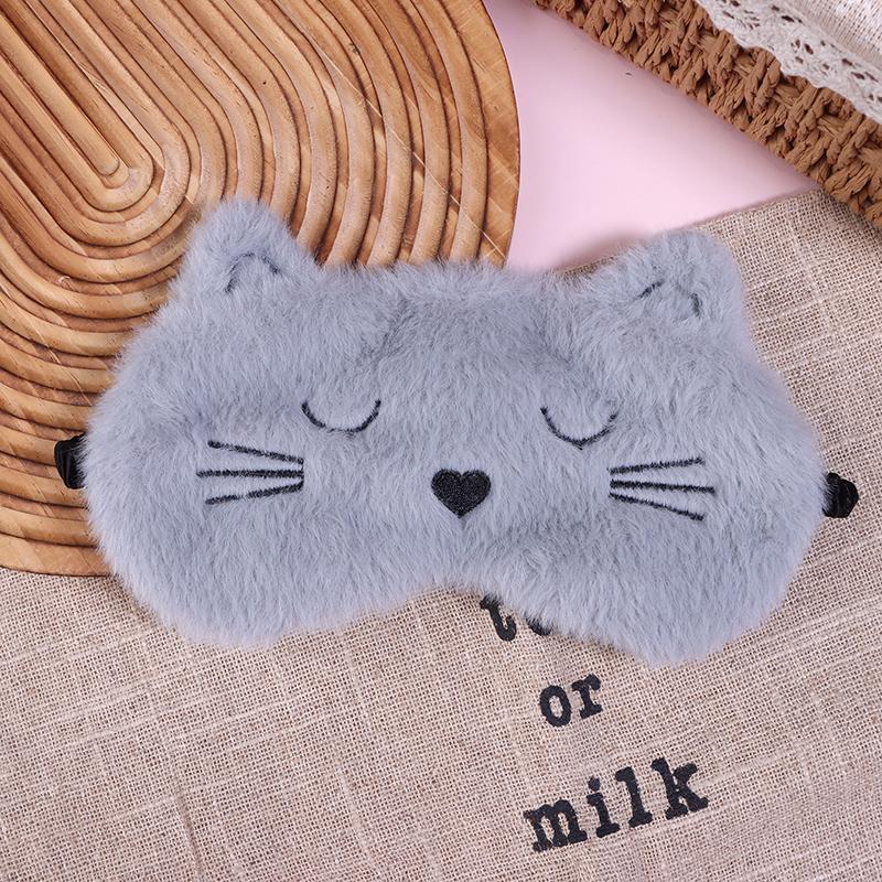 Roztomilá kreslená kočka spící maska na oči oční páska plyšová oční klapka na spaní pro dívku ženu zdřímnutí noc zvíře oční náplast