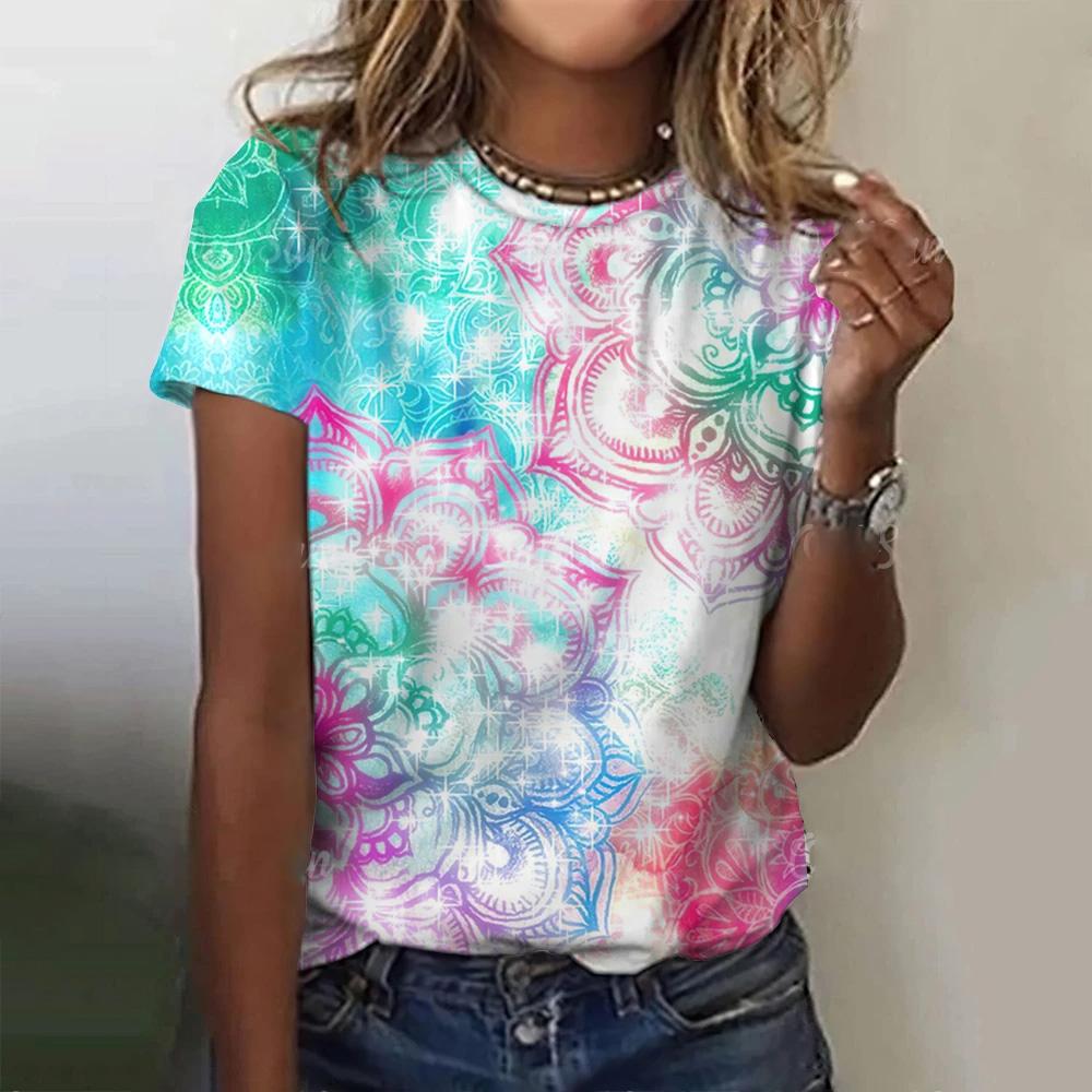 Summer Geometric Totem 3D Print T-shirts Women Streetwear Fashion Casual Y2k Short Sleeve T Shirt O-neck Tees Tops Clothing