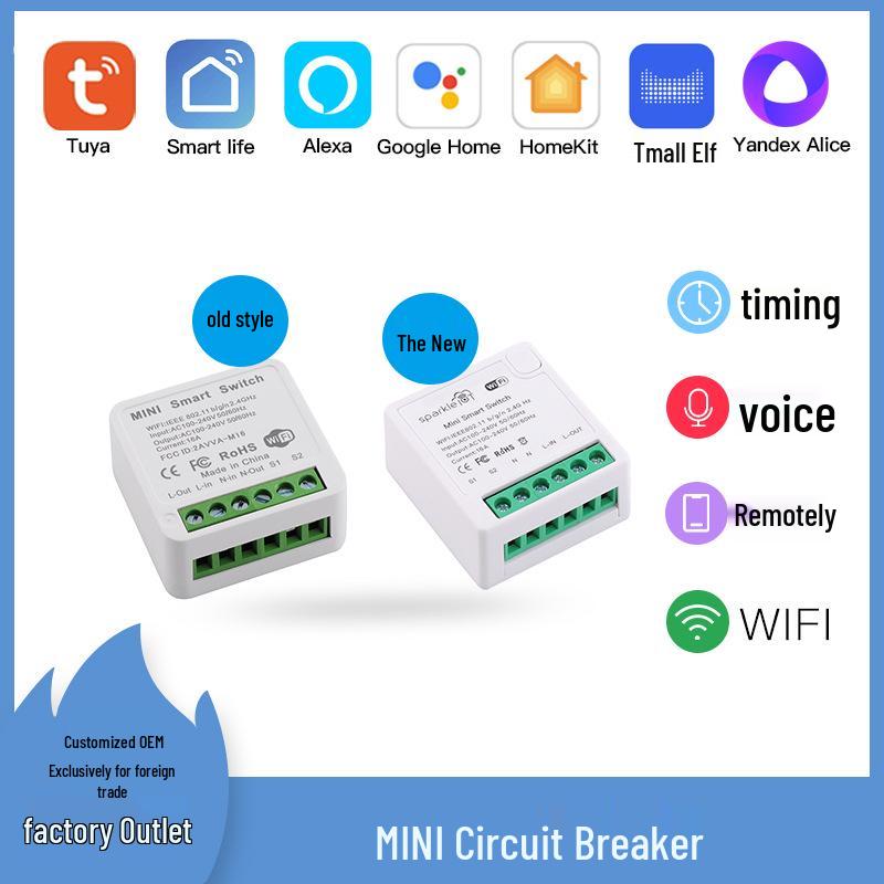 Tuya 16A Smart WiFi Mini Switch with Voice Control & Power Stats