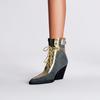 Fashion Kaky's New Pointed Denim Lace Up High Heel Large Women's Boots  Western Boots