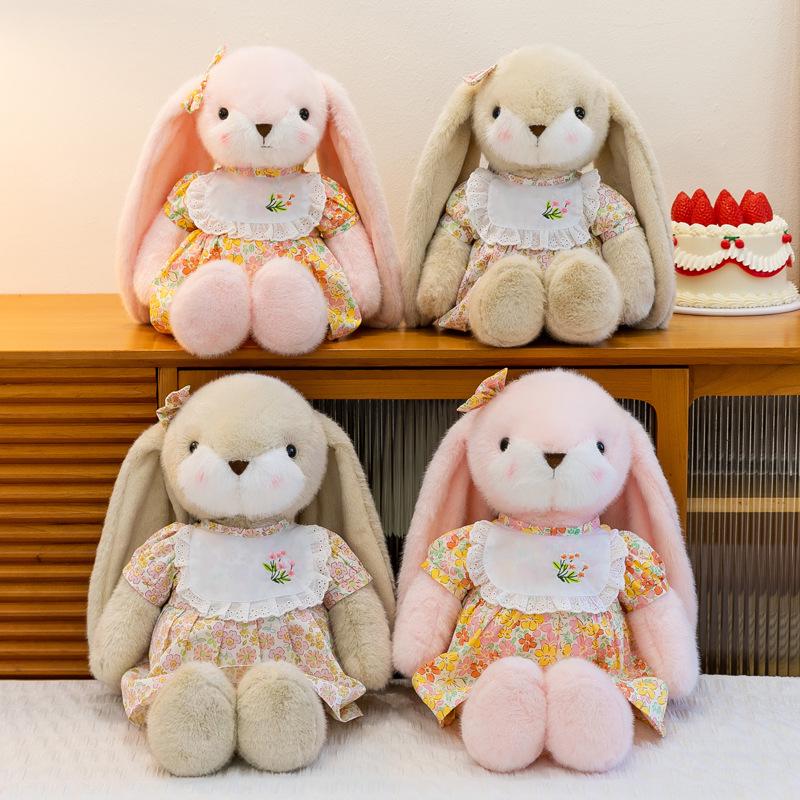 Floral Dress Bunny Plush Toy: Long-Eared Rabbit Sleep Companion & Birthday Gift