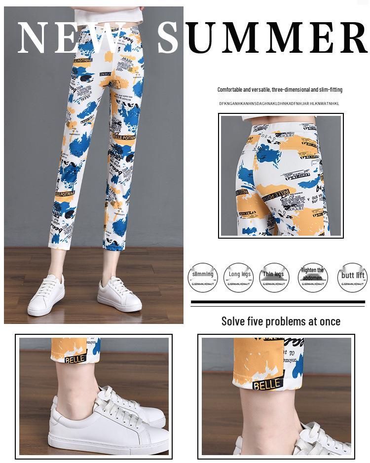 2025 Summer Floral Plaid Elastic Waist Slimming Pants for Women