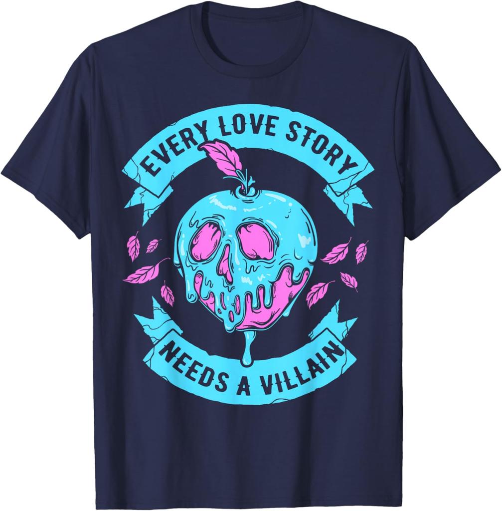 Hot Fashion Disney Villains Valentine's Day Love Story Apple Logo T-Shirt S-4XL Four Seasons Gift