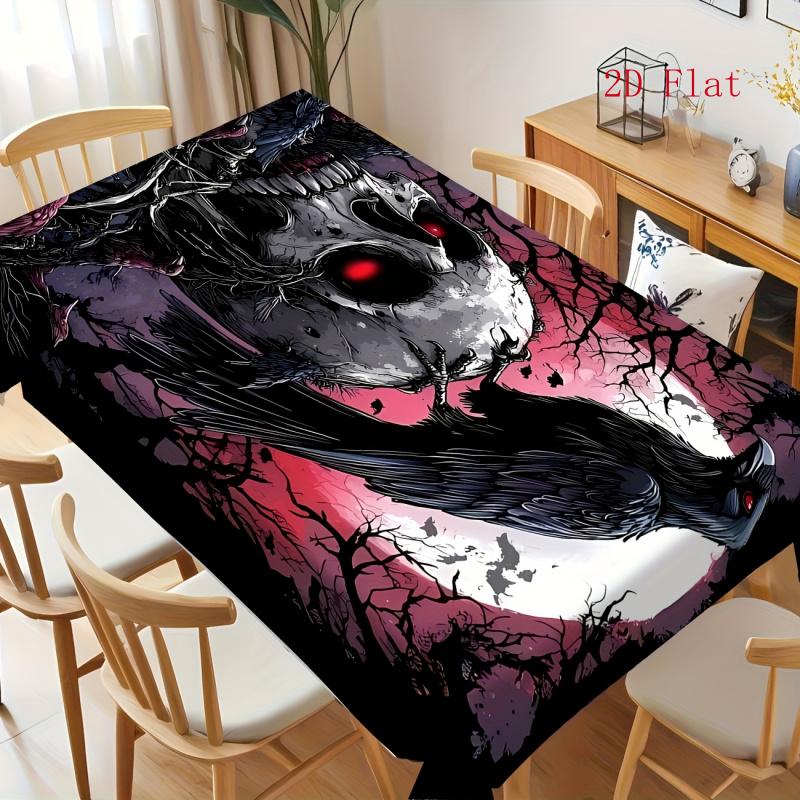 2D Flat 1pc - Valentine'S Day Gothic Style Crow And Skull Purple Moonlight Night Design Pattern Tablecloth. Printed Elements Are Used for Home, Dining
