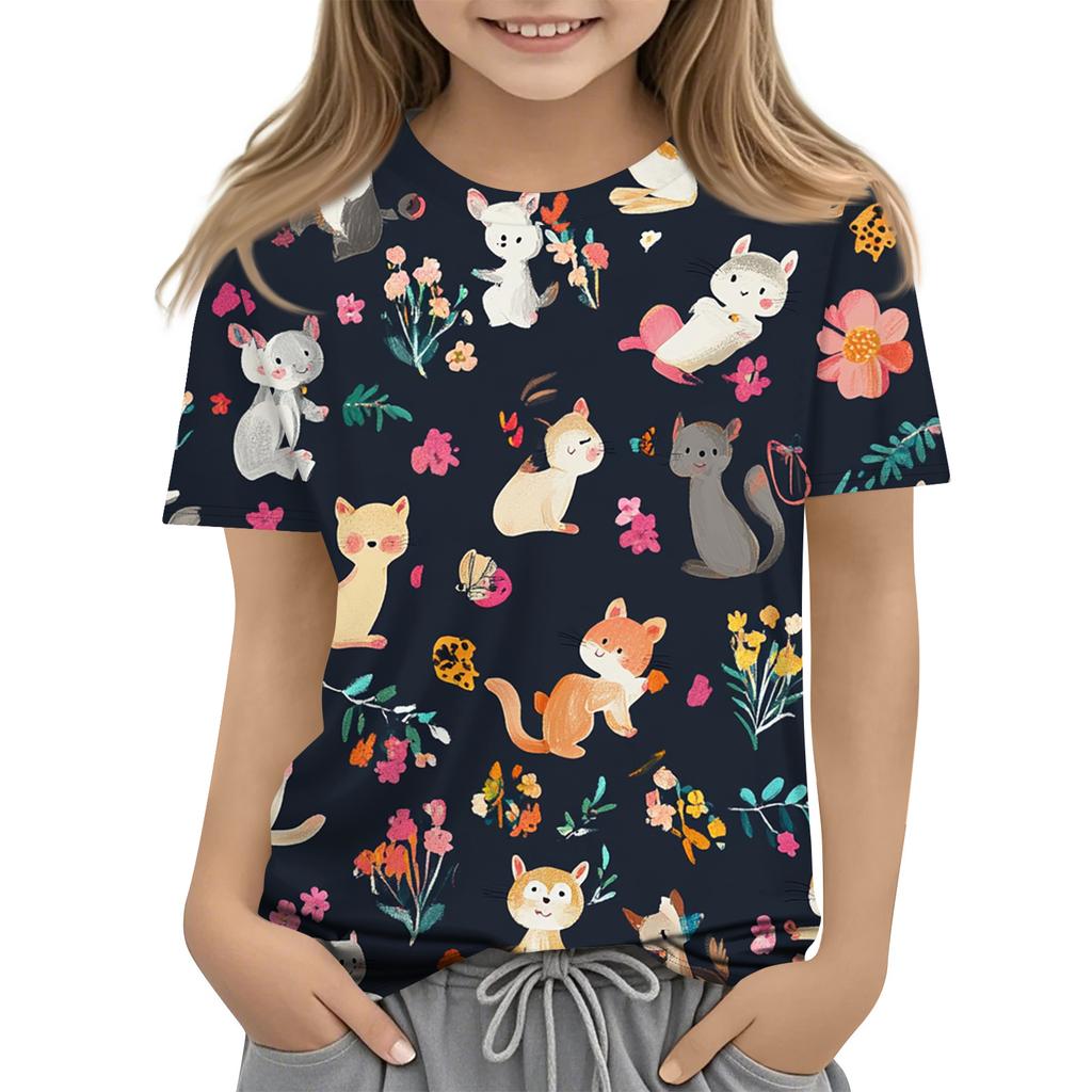 Children's Printed Round Neck Short Sleeved Casual T-shirt