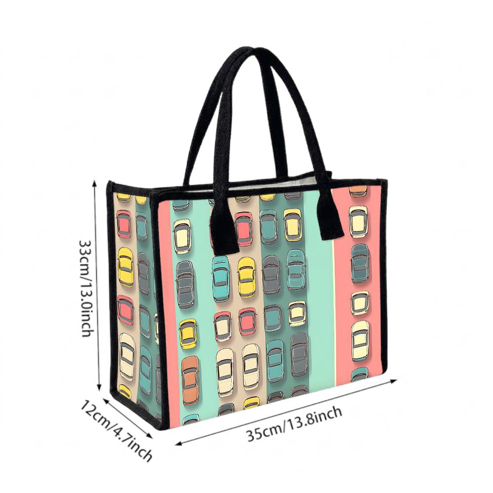Cute Car Print Daily Tote Bag Fashionable Casual Large Capacity Shoulder Bag For Outdoor Shopping