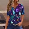 Dames T-skjorte Tee Halloween Trykket Knapp Kortermet Tunika Daglig Helgemote Basic V-hals Vanlig Topp