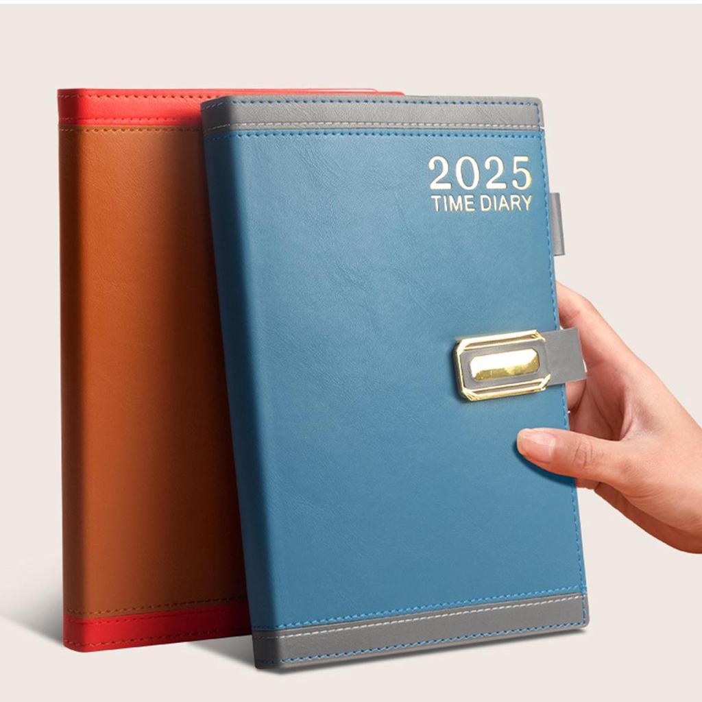 A5 Leder 2025 Geschäftsplaner Notizbuch, Englisch/Spanisch/Französische Seiten, Studenten Tagesplaner, Notizblock, Memo