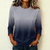 Womens Casual Raglan Sleeve Crew Neck Three Quarter Sleeve Gradient Print Pullover T Shirt Top for Everyday Wear