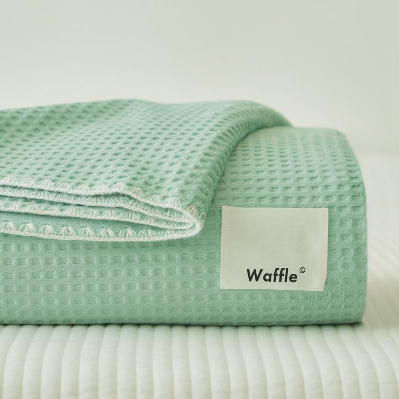 Waffle Blanket Office Sofa Nap Leisure Blanket Milk Velvet Solid Color Summer Double Layer Shawl Blanket