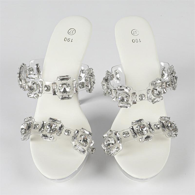 Eilyken Summer Sexy Crystal Diamond PVC Transparent Women Slippers Thin Heels Nightclub Prom Shoes Zapatos Mujer
