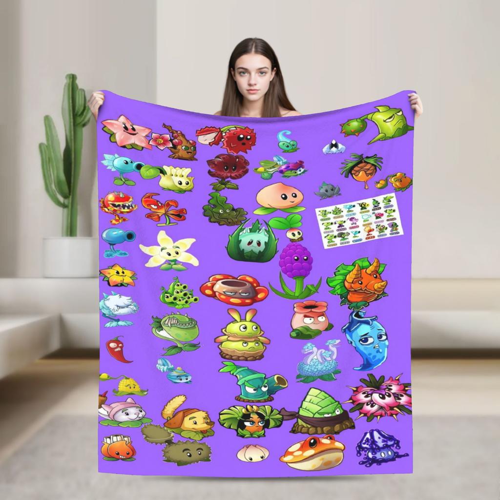 P-Plants-vs-Zombies Videospiele Flanelldecke Weiche Langlebige Bettwäsche Überwürfe für Picknick im Freien Aufdruck Bettüberwurf Sofa Bettbezug