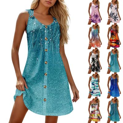 Summer Dresses For Women Beach Boho Sleeveless Printing Tshirt Tank Sundresses
