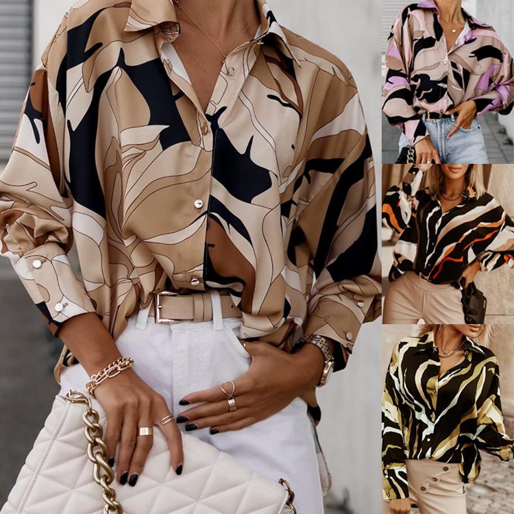 

2022 European & American Print Loose Long Sleeve Women s Casual Button Shirt Medium