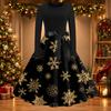 Women's Casual Christmas Print Neck Vintage Dress for Holiday Party