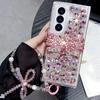 Glitter Rhinestone Bow Case with Beaded Chain For Samsung Galaxy Z Fold8 Ultra Fold7 Fold6 Fold5 Fold4 Fold3 Cover