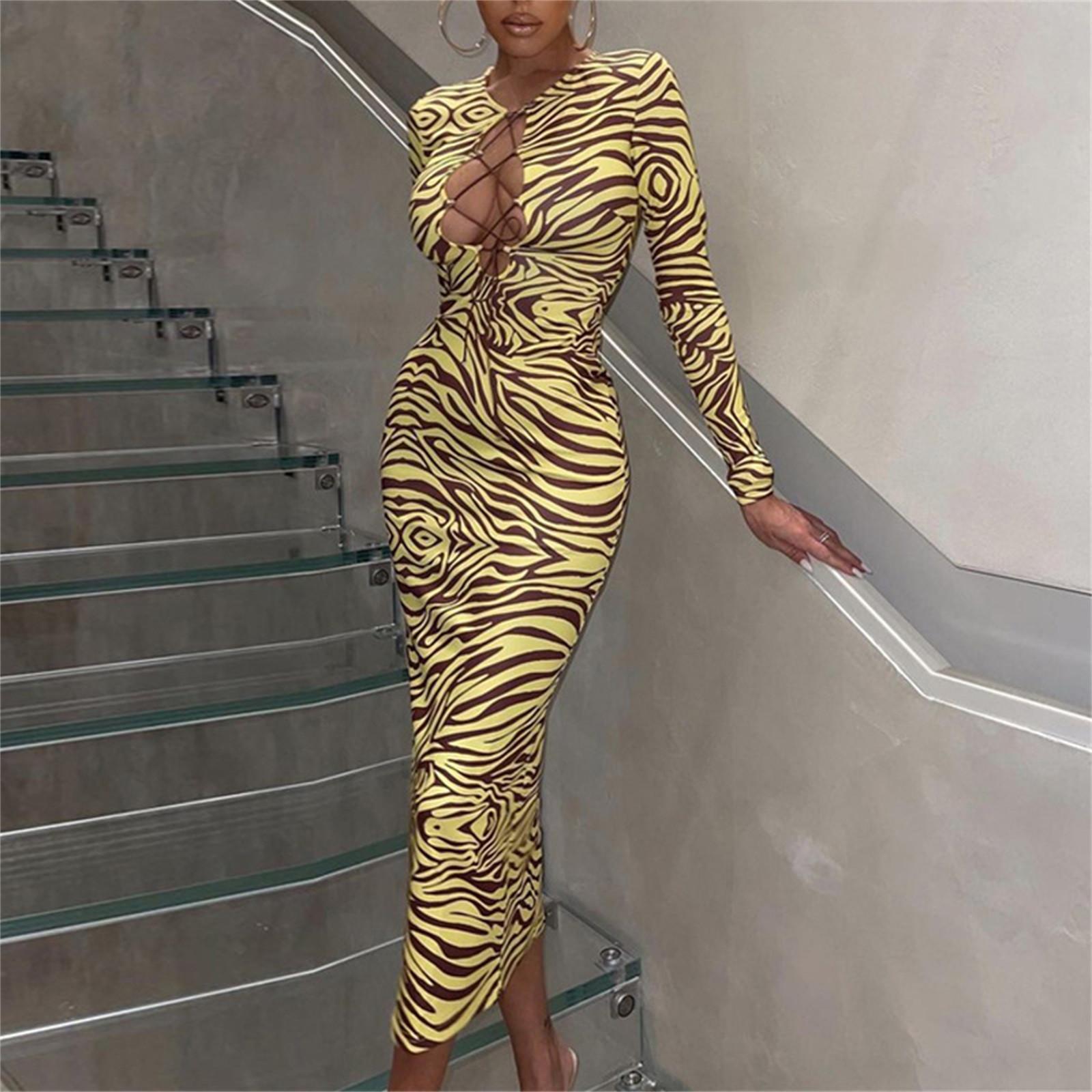 

Женское платье Облегающее сексуальное платье Женское элегантное платье Платье с запахом и глубоким v-образным вырезом с длинным рукавом Коктейльное платье с визуальным полосатым принтом Вечернее платье