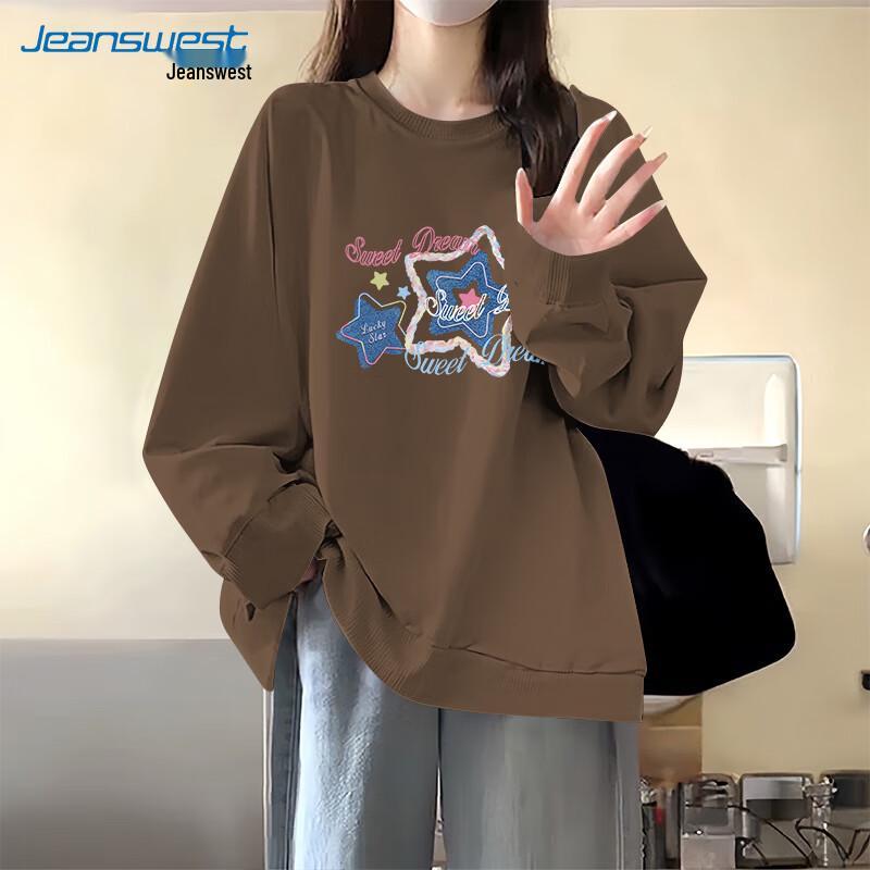 JEANSWEST Women's 2025 Korean Style Round Neck Pullover Sweatshirt