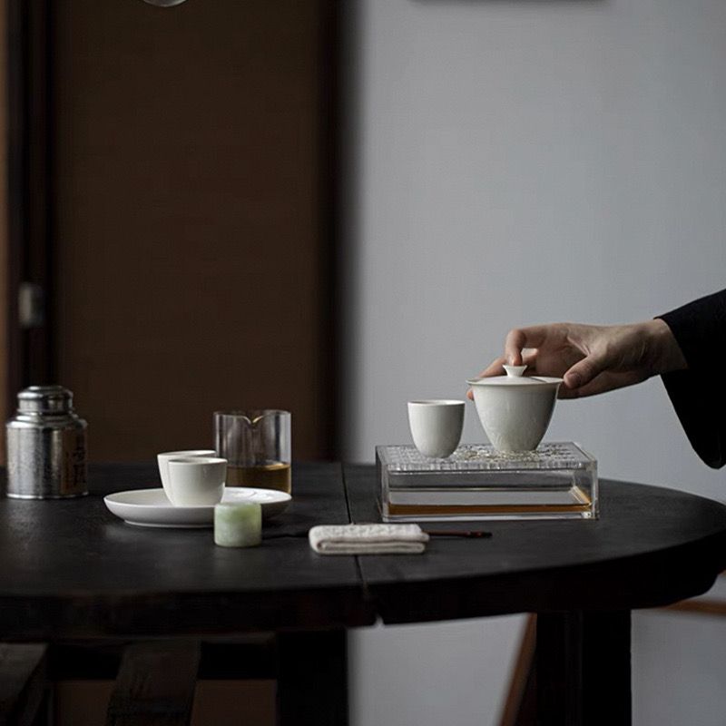 Acrylic Transparent Small Tea Tray Household Tea Bearing Belt Cover Dry Brewing Table Tea Tray Kung Fu Teaware Tool Accessories