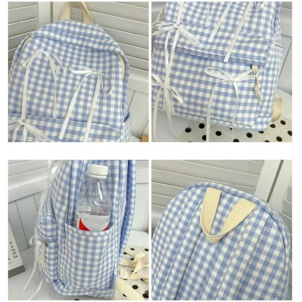School Backpack Cute Ribbon Bow Students Backpack Plaid Y2k School Bag Large Capacity Travel Daypack Students Travel Daypack