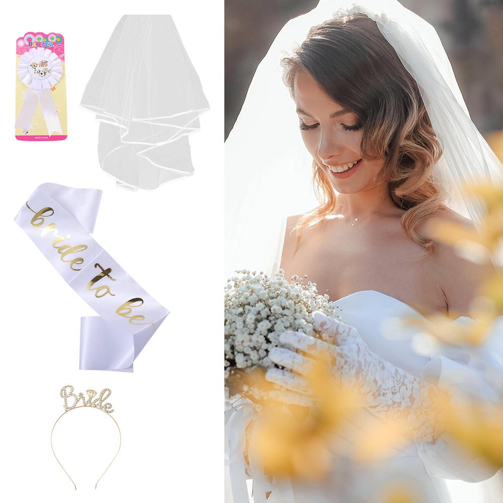 4Pcs/set Veil Bachelorette Party Decor Badge Bridal Wedding Veil  Gorgeous Hair Accessories