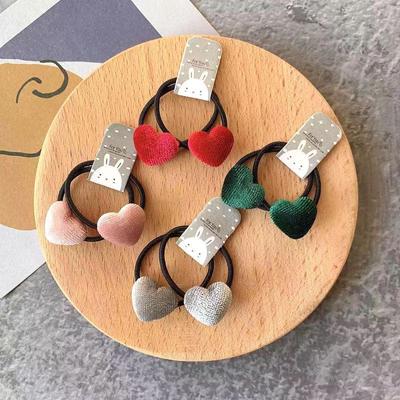 5pcs Velvet Heart Plaid Star Button Princess Headwear Kids Elastic Hair Bands Children Hair Ties Ropes Girls Accessories Baby Headdress