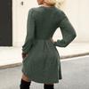 Women's Fashion Casual V-neck Knitted Sweater Dress With Long Sleeves, Pockets And Solid Color