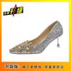 Silver wedding shoes two wear high heels single shoes women's 2025 new French champagne rhinestone show he wedding shoes