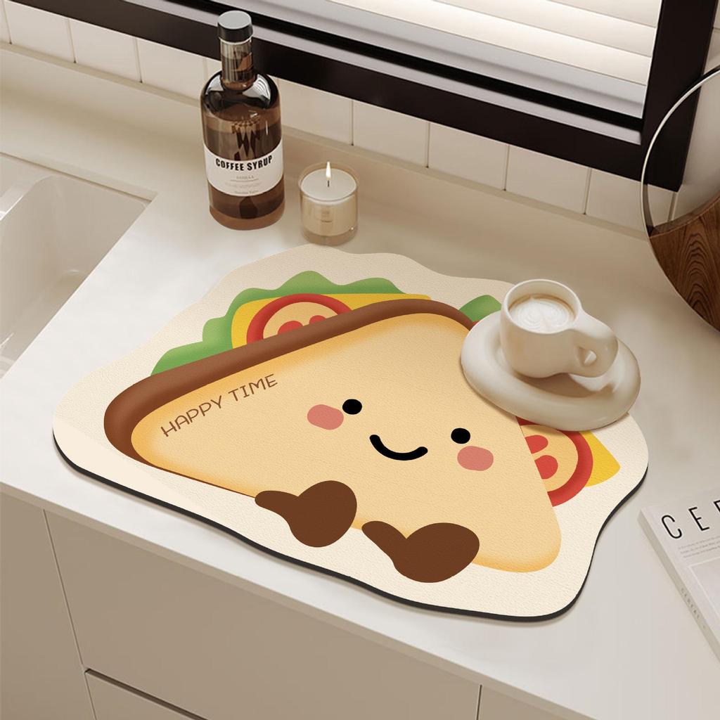 Cartoon Quick-Dry Diatom Draining Mat - Water Absorbent, Wear-Resistant, Anti-Slip Kitchen Counter Mat