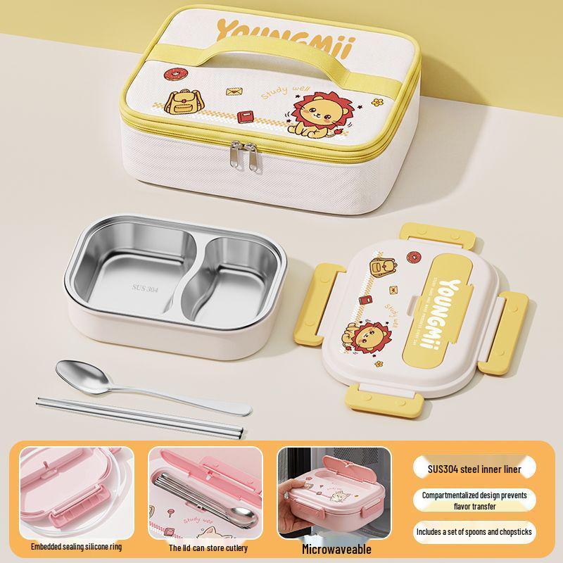 304 Stainless Steel Insulated Bento Box - Student Lunchbox with Food Compartments