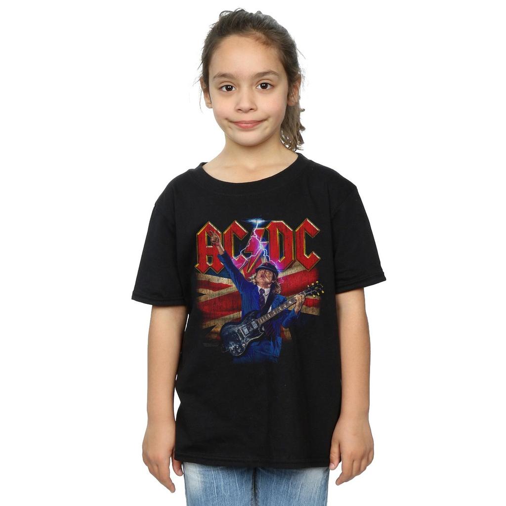 AC/DC Girls Angus Union Flag Lightning Cotton T-Shirt