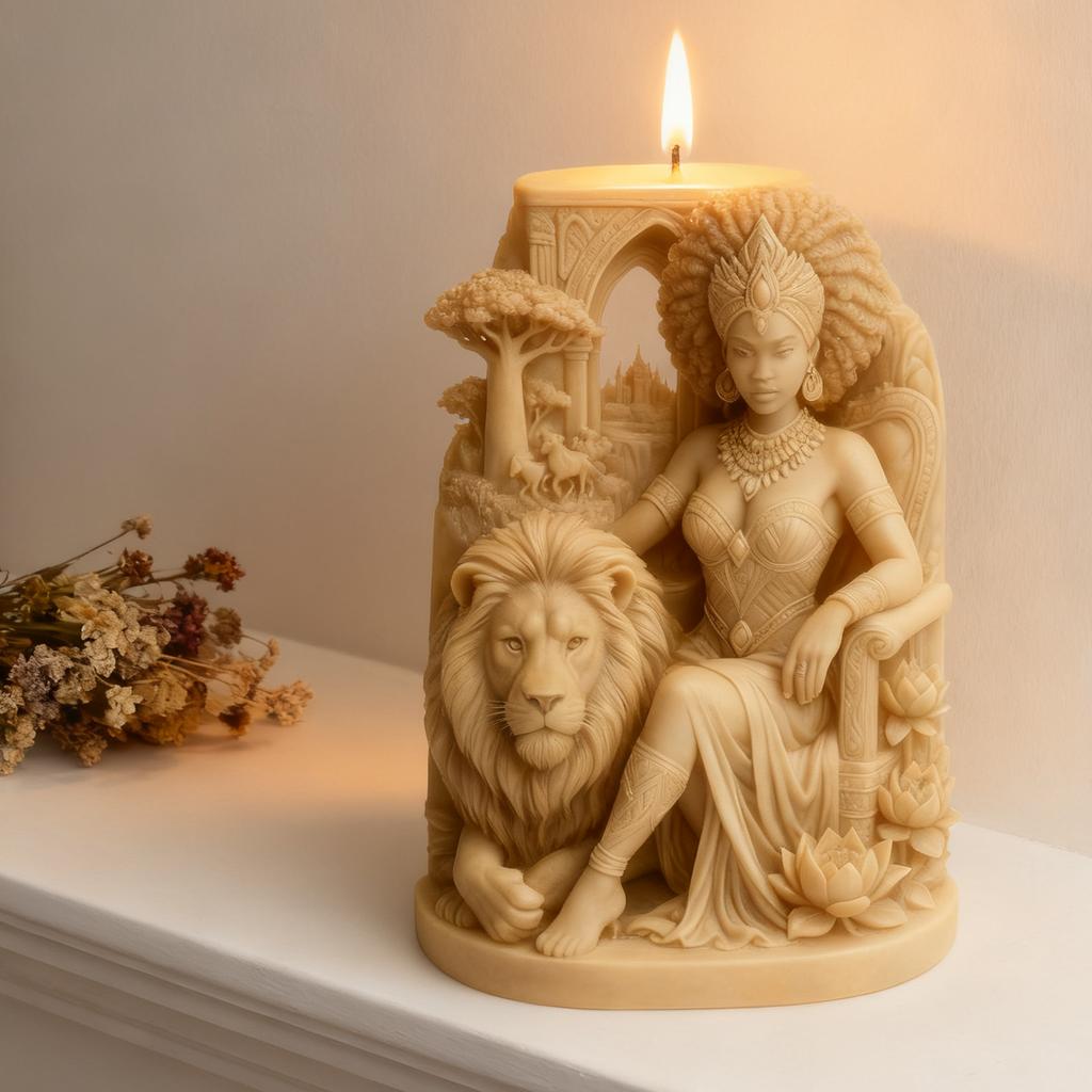 Luxurious African Queen and Lion Silicone Mold: Relief Art Craftsmanship; DIY Scented Candles; Creating a Light Luxury Living Ro