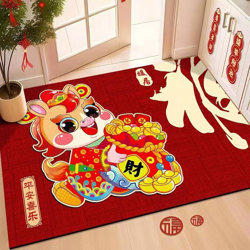 Chinese New Year Decoration Bedroom Bath Non-slip Rug Carpet Entrance Doormat Horse Year Spring Festival Decor