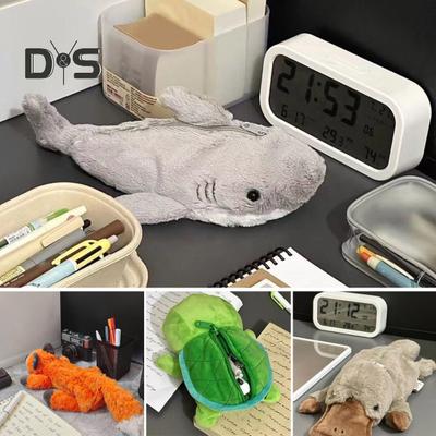 Shark Shape Pencil Case Zipper Closure Large Capacity Stationery Storage Bag Thickened Velvet Writing Essentials Organizer