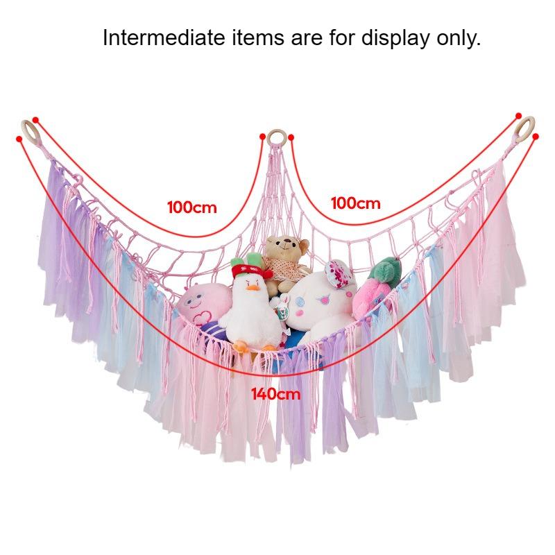 Macrame Triangle Wall Hanging Net Bag Cotton Rope Organizer Ribbon Storage Hammock Plush Hanging Shelf Home Decoration