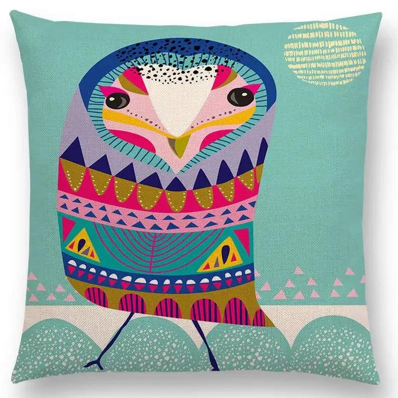 Cartoon Sofa Überwurf Kissenbezug Bunte Tiere Vogel Katze Reh Pfau Eule Blumen Lied Kissenbezug