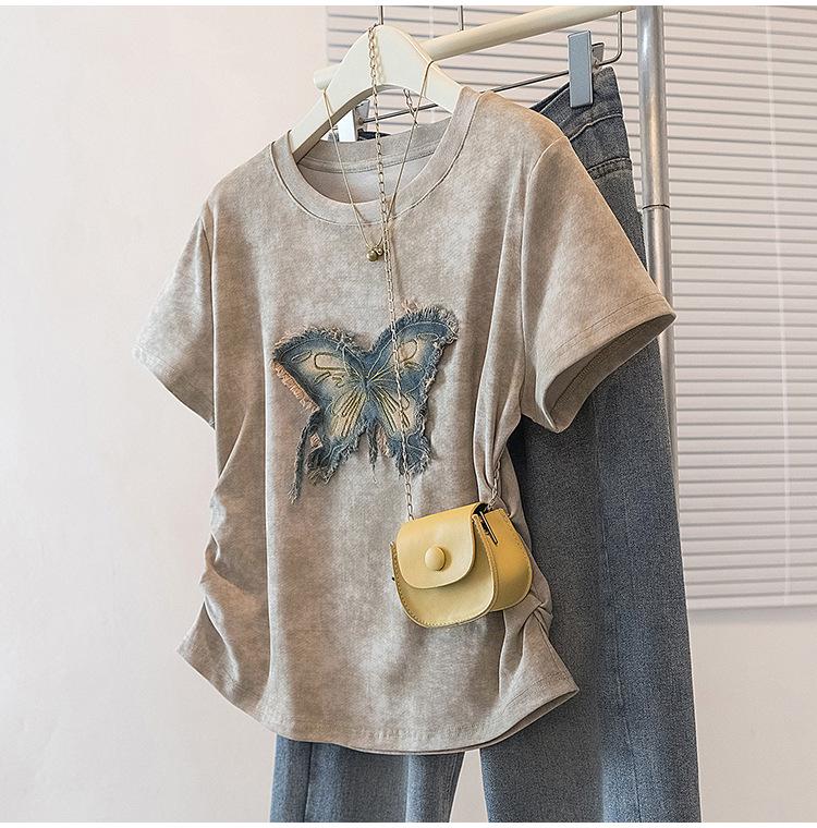 Korean Style Plus Size Casual T-Shirt: Waist-Cinching, Short-Sleeved, Versatile, Slim-Fitting Top for Summer