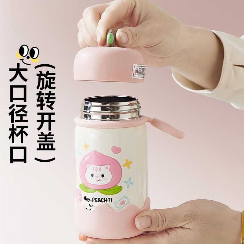 Cute high-value stainless steel thermos cup student niche portable mini pocket cup cartoon apple