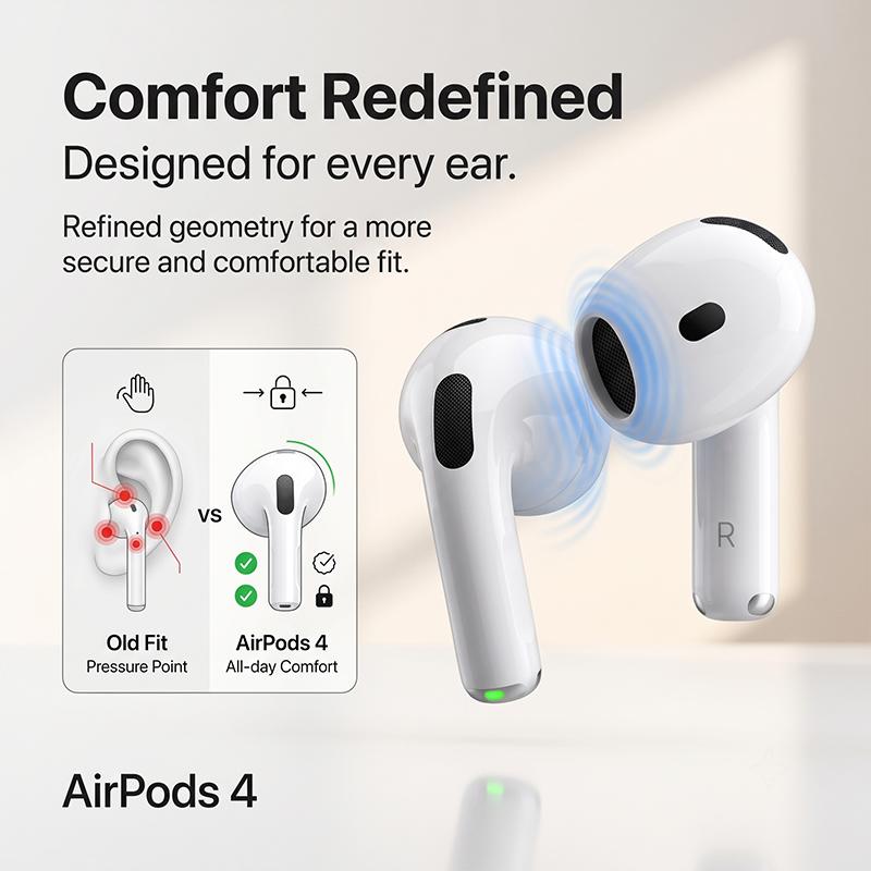 Apple AirPods 4 Tam Kablosuz Kulaklıklar Uzamsal Ses Kuvvet Sensörü Kontrolü Hands Free Kulaklıklar iOS Android Akıllı Telefonlar İçin