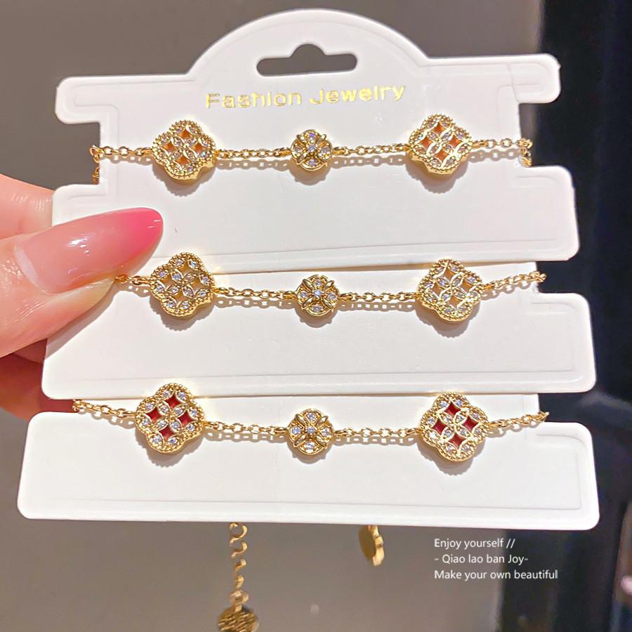 K Gold Plated Zircon Flower Bracelet For Women Gift Elegant Jewelry