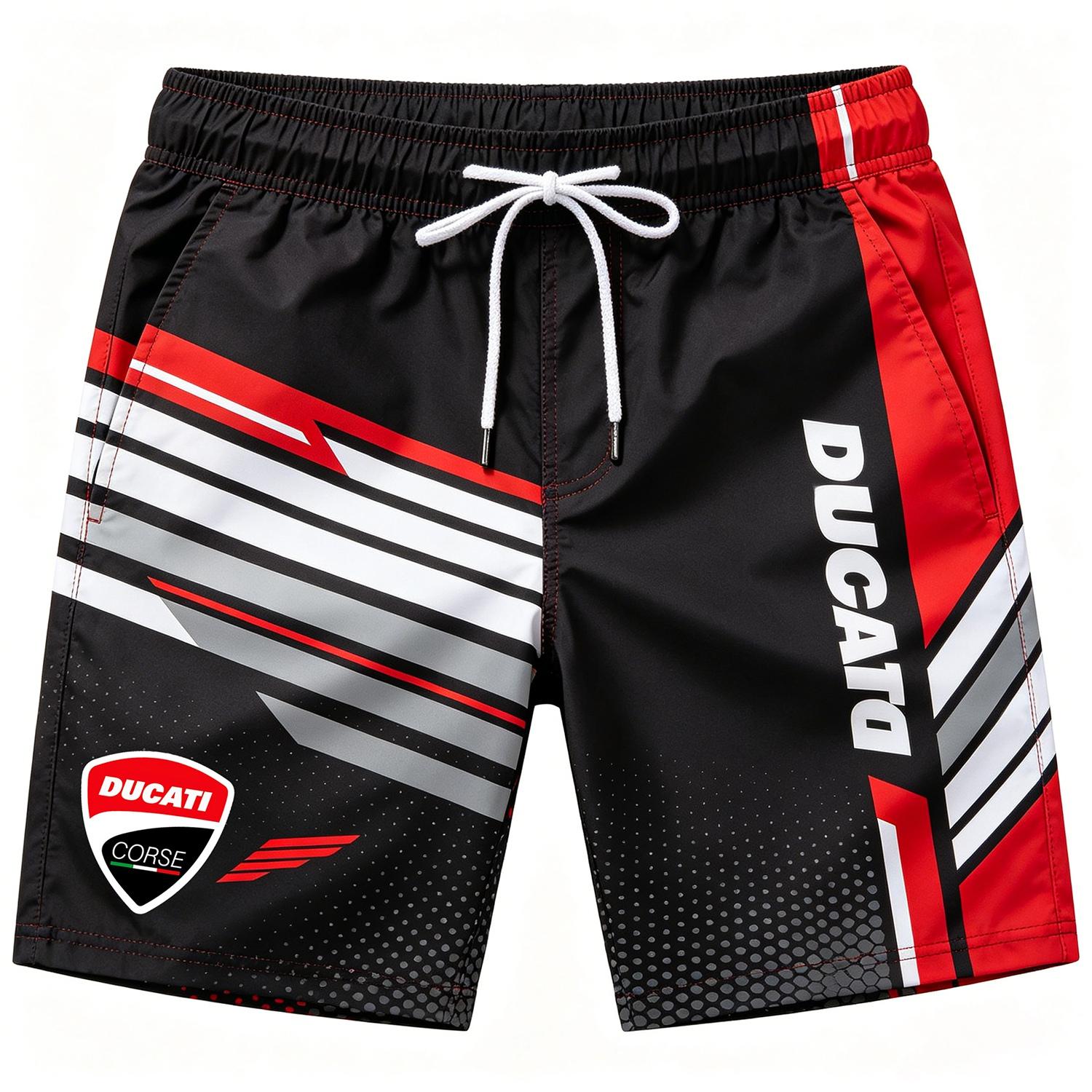 Мужские быстросохнущие плавки Ducati Racing с 3D-печатью, пляжные шорты с завязками на талии для летних видов спорта и повседневной носки XS