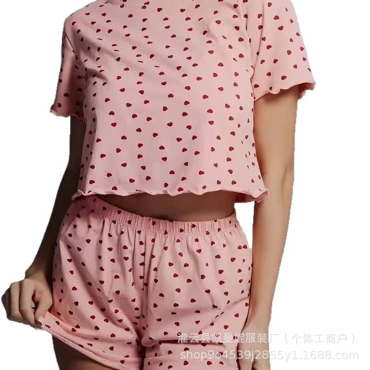 Popular loungewear printing casual European and American can wear short-sleeved shorts two-piece set pajamas women