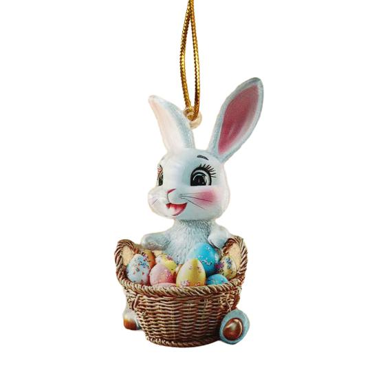 Easter Bunny Ornament 2D Flat Acrylic Bunny Car Rearview Mirror Charm Cartoon Bunny Egg Hanging Pendant for Home Car Window Backpack Holiday Decor