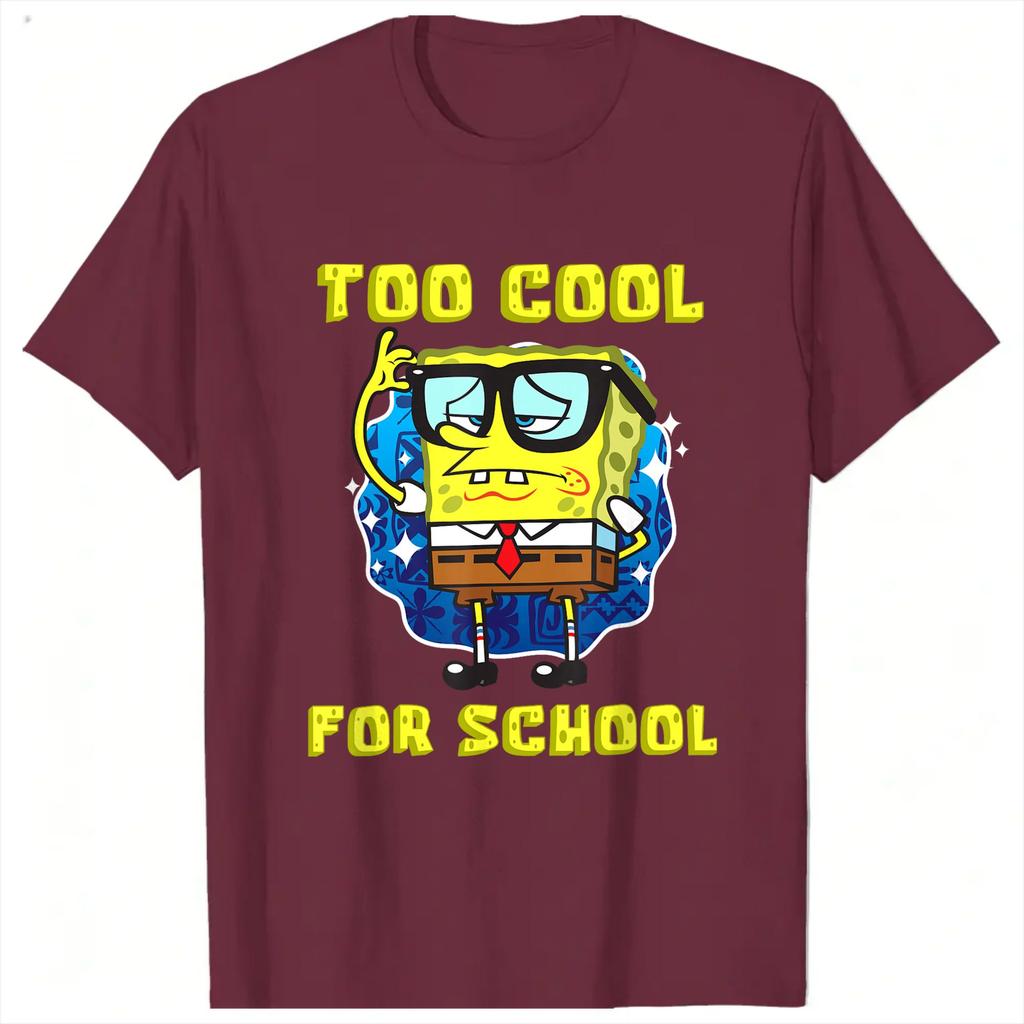 Spongebobs Too Cool for School Wearing Glasses TShirts Unisex Funny 100 Cotton Tee Shirt Crew Neck Short Sleeve T Shirts Tops