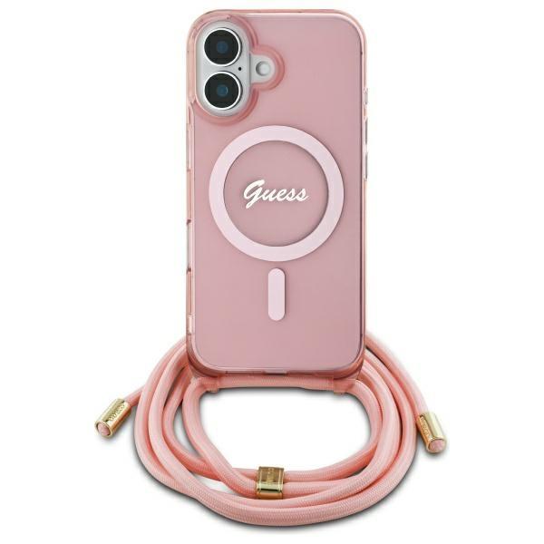 Guess Guhmp16Shctsgnsp Iphone 16 6.1    Różowy/Pink Hardcase Crossbody Cord Script Magsafe