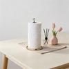 Home Paper Towel Stand with Open Base Design, Metal Tissue Rack and Clear Faceted Accent for Kitchen Counter, Dining Area, and Bath Use